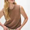 White + Warren Organic Cotton Blanket Trim Tank Top In Suede/ivory In Brown