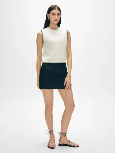 White + Warren Organic Cotton Blanket Trim Tank Top In Ivory/black