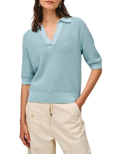 White + Warren Organic Cotton Cashmere Mesh Sweater In Soft Aqua In Multi
