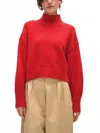 White + Warren Organic Cotton Cropped Standneck Sweater In Cherry Red In Red