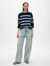 White + Warren Organic Cotton Easy Crewneck Top In Navy/stone Blue In Navy/stone Blue