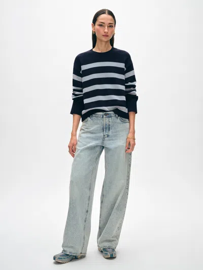 White + Warren Organic Cotton Easy Crewneck Top In Navy/stone Blue