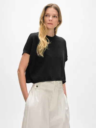 White + Warren Organic Cotton Easy T-shirt Sweater In Black