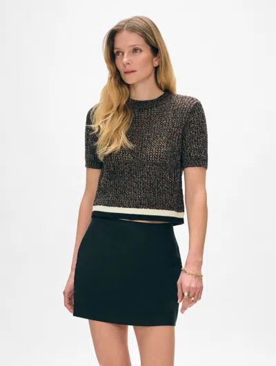 White + Warren Organic Cotton Mesh T-shirt Sweater In Black Marl