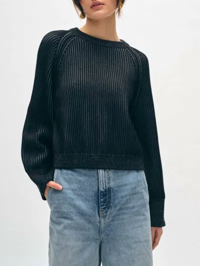White + Warren Organic Cotton Plaited Crewneck In Black