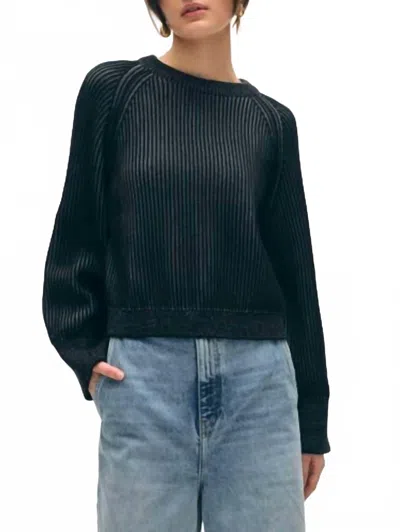 White + Warren Organic Cotton Plaited Crewneck Sweater In Black/stone In Blue