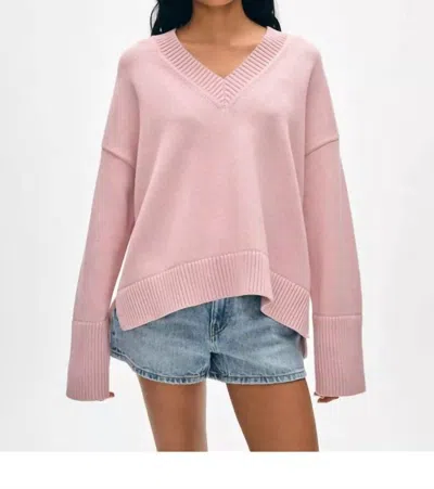 White + Warren Organic Cotton Rib Trim Oversized V Neck Sweater In Blush In Pink