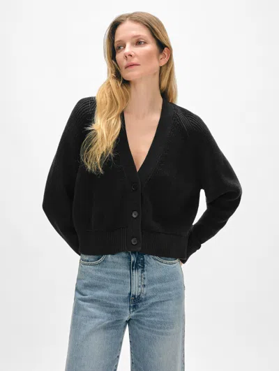 White + Warren Organic Cotton Ribbed Cardigan Sweater In Black