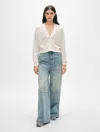 White + Warren Linen Blend Ribbed Cardigan Sweater In White