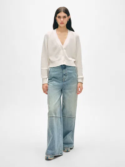White + Warren Organic Cotton Ribbed Cardigan Sweater In White