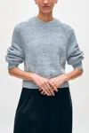 White + Warren Organic Cotton Ribbed Raglan Crewneck Sweater In Blue Marl