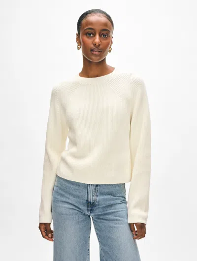 White + Warren Organic Cotton Ribbed Raglan Crewneck Top In Ivory