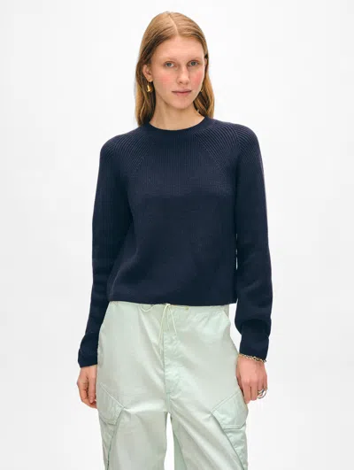 White + Warren Organic Cotton Ribbed Raglan Crewneck Top In Navy Blue