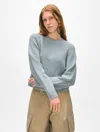 White + Warren Organic Cotton Ribbed Raglan Crewneck Top In Stone Blue In Stone Blue