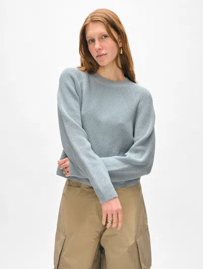 White + Warren Organic Cotton Ribbed Raglan Crewneck Top In Stone Blue