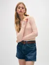 WHITE + WARREN ORGANIC COTTON RIBBED WIDE CUFF TOP IN DESERT PINK