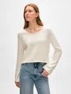 White + Warren Organic Cotton Roll Trim Crewneck Top In Ivory In Ivory