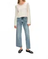 White + Warren Organic Cotton Roll Trim Crewneck Top In Ivory In White