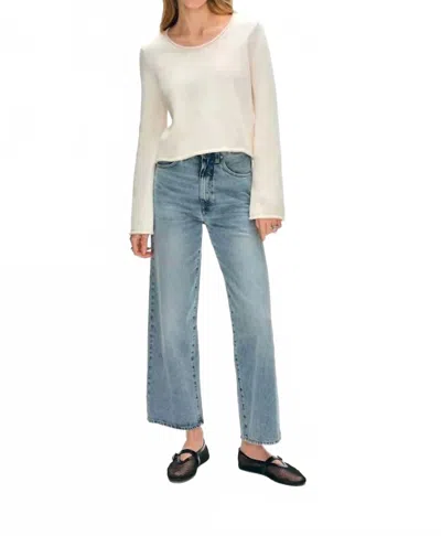 White + Warren Organic Cotton Roll Trim Crewneck Top In Ivory In White