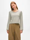 White + Warren Organic Cotton Roll Trim Crewneck Top In Misty Grey In Misty Grey