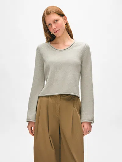 White + Warren Organic Cotton Roll Trim Crewneck Top In Misty Grey