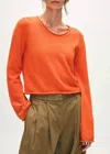 White + Warren Organic Cotton Roll Trim Crewneck Top In Orange Blaze