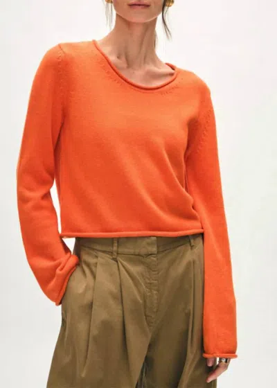 White + Warren Organic Cotton Roll Trim Crewneck Top In Orange Blaze