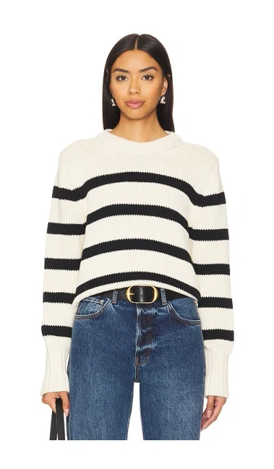 White + Warren Organic Cotton Striped Crewneck In Ecru & Black