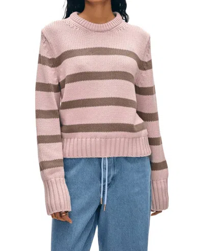 White + Warren Organic Cotton Striped Crewneck In Blush/mocha In Multi