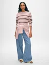 White + Warren Organic Cotton Striped Crewneck Top In Blush/mocha In Blush/mocha