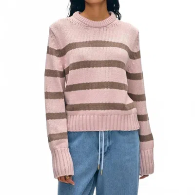 White + Warren Organic Cotton Striped Sweater In Blush/mocha In Pink