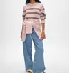 White + Warren Organic Cotton Striped Crewneck Top In Blush/mocha In Pink