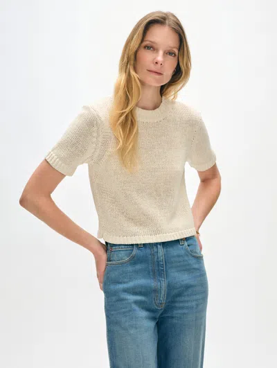 White + Warren Organic Cotton Tape Top In Ecru