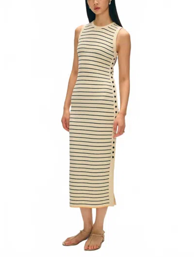 White + Warren Organic Cotton Terry Blend Dress In Cream/navy In Multi