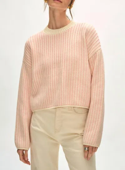 White + Warren Organic Cotton Two Tone Textured Crewneck Sweater In Ivory/faded Rose In Multi