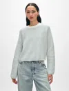 White + Warren Organic Cotton Two-toned Textured Crewneck Top In Ivory/stone Blue In Ivory/stone Blue