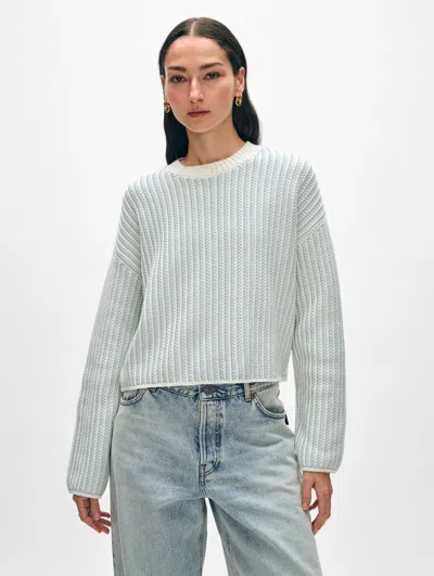 White + Warren Organic Cotton Two-toned Textured Crewneck Top In Ivory/stone Blue