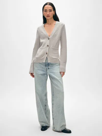 White + Warren Organic Cotton Waisted Cardigan Sweater In Misty Grey