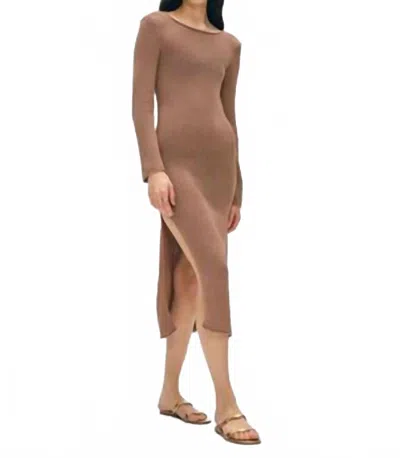 White + Warren Organic Fluted Sleeve Dress In 21284 In Brown
