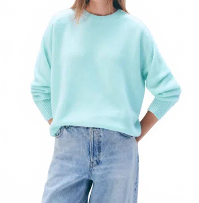 White + Warren Oversized Saddle Sleeve Crewneck Sweater In Light Aqua In Blue