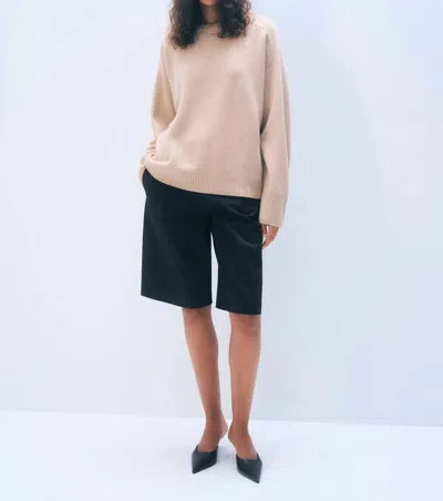 White + Warren Oversized Saddle Sleeve Crewneck Sweater In Muted Camel In Nude