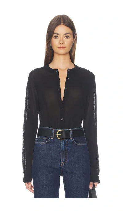 White + Warren Paperfine Crewneck Cardigan In Black