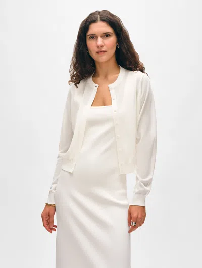 White + Warren Paperfine Crewneck Cardigan Sweater In White