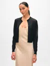 White + Warren Paperfine Crewneck Cardigan Sweater In Black