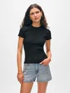 White + Warren Paperfine Pointelle T-shirt Sweater In Black
