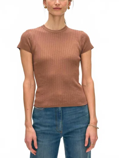 White + Warren Paperfine Short Sleeve Pointelle Tee In Mocha In Brown