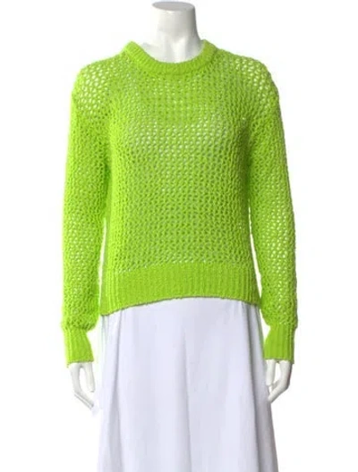Pre-owned White + Warren Patterned Crew Neck Sweater In Green