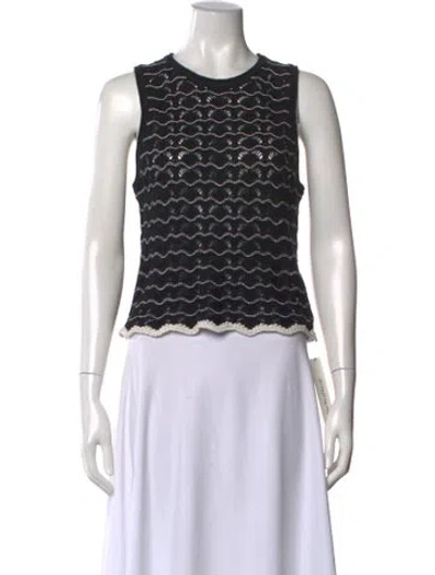 Pre-owned White + Warren Patterned Crew Neck Top In Black