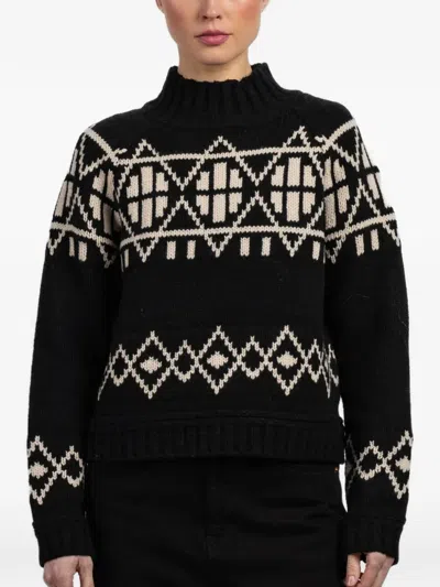 White + Warren Patterned High-neck Sweater In Black