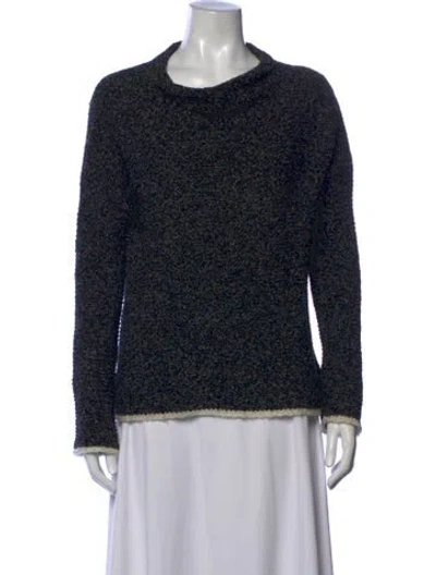Pre-owned White + Warren Patterned Mock Neck Sweater In Black